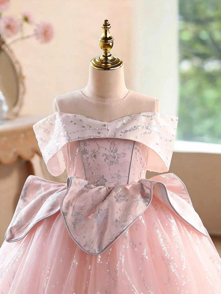 Pink Off-Shoulder Glitter Princess Girls Party Dress J631