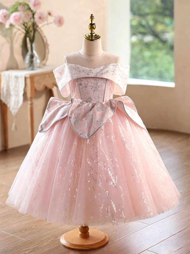 Pink Off-Shoulder Glitter Princess Girls Party Dress J631