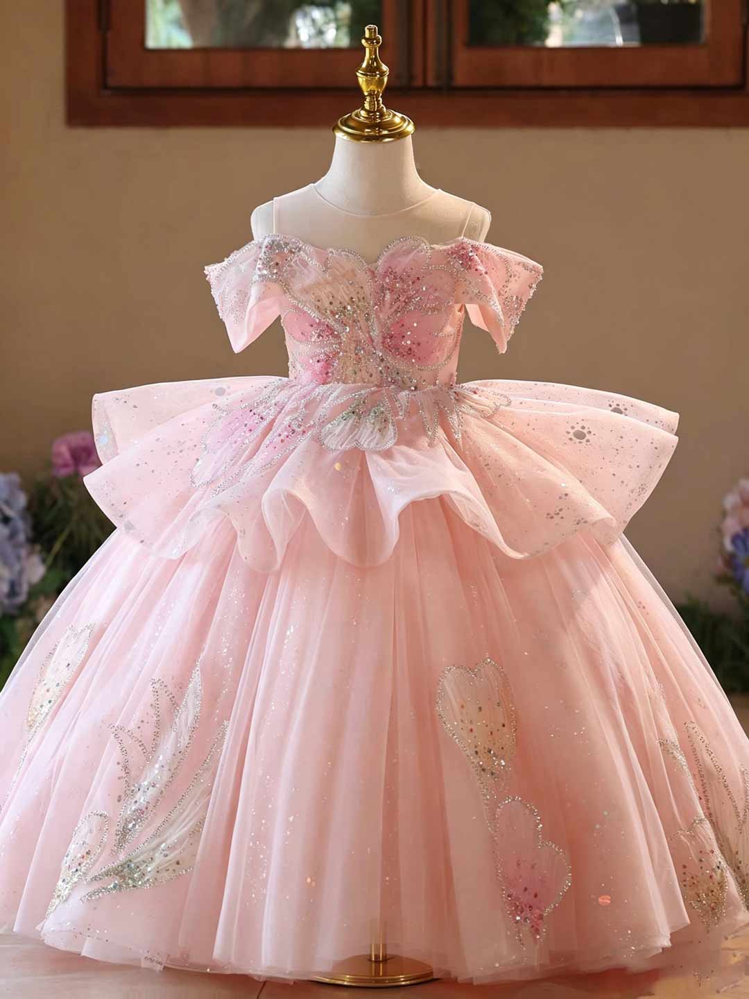 Pink Crystal Petal Princess Girls Evening Dress J630