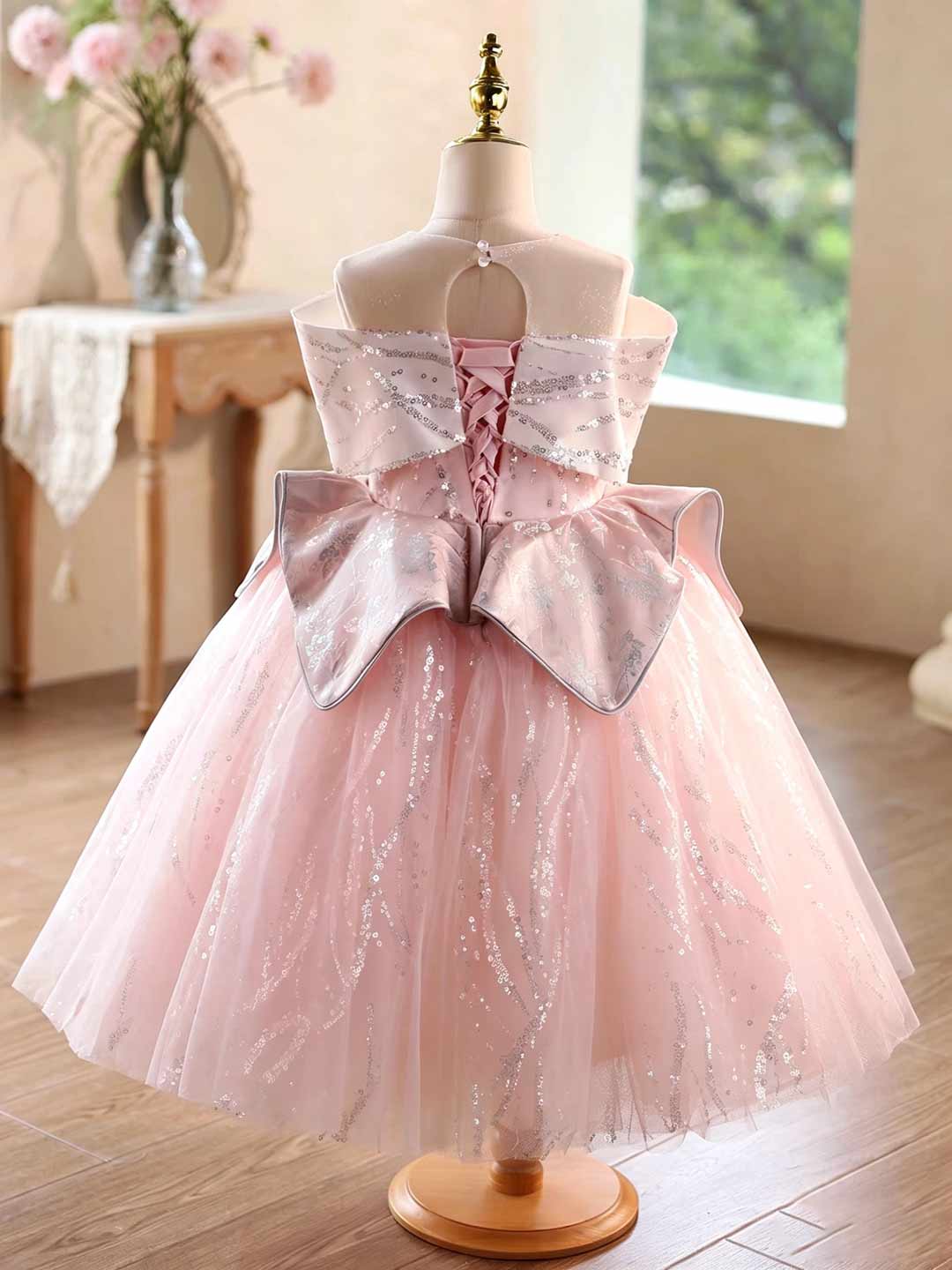 Pink Off-Shoulder Glitter Princess Girls Party Dress J631