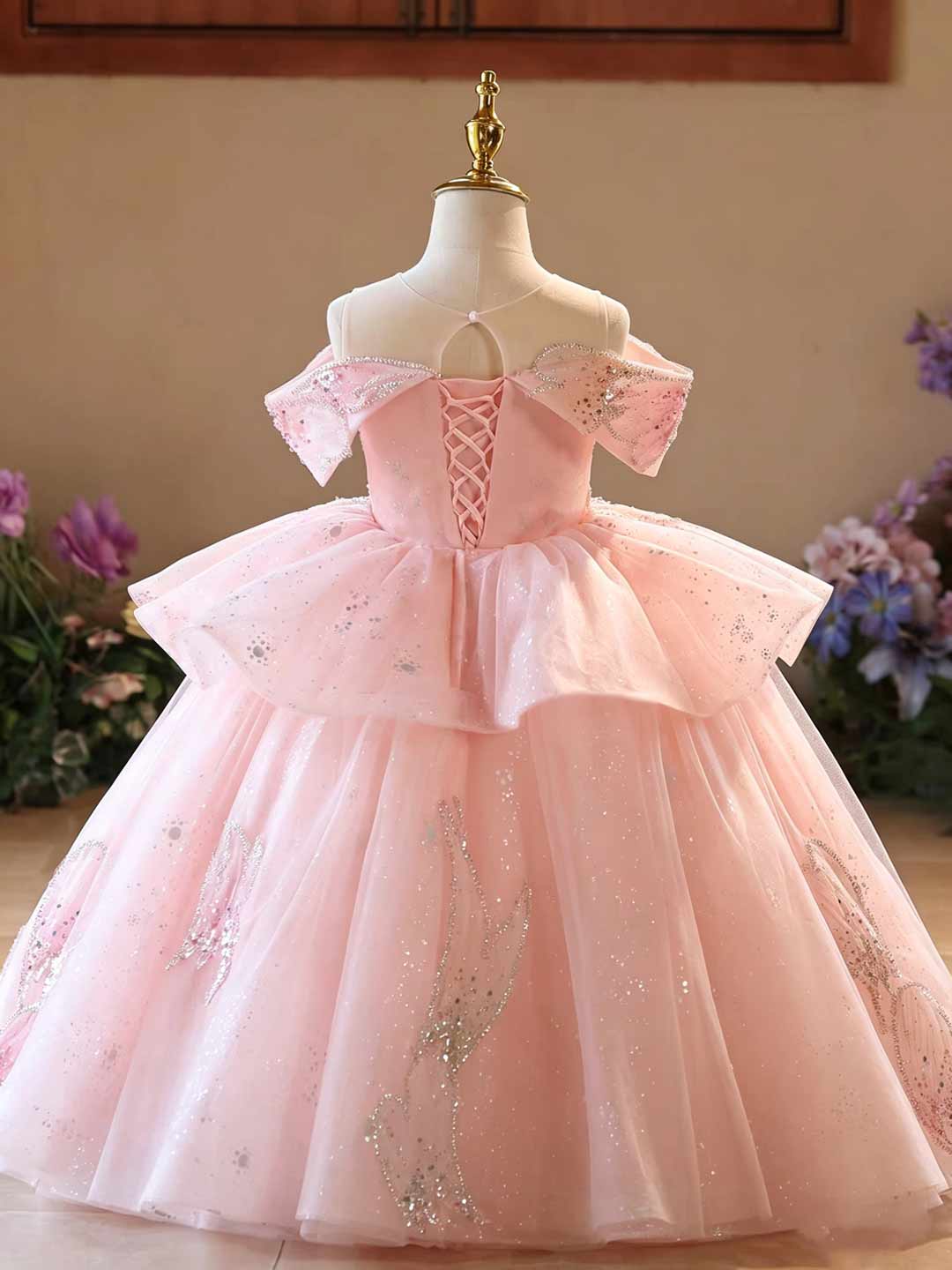 Pink Crystal Petal Princess Girls Evening Dress J630