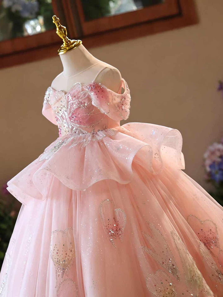 Pink Crystal Petal Princess Girls Evening Dress J630