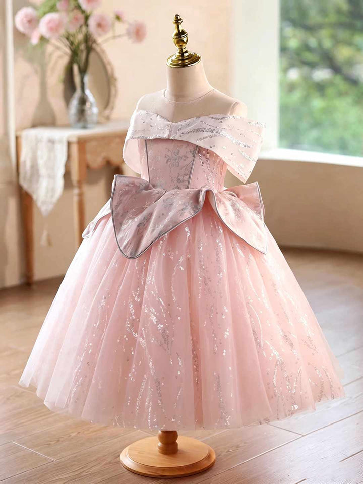 Pink Off-Shoulder Glitter Princess Girls Party Dress J631