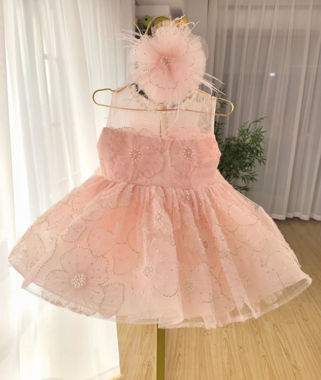 Blue Flower Girl Princess Dress for Kids Wedding Birthday Party J776