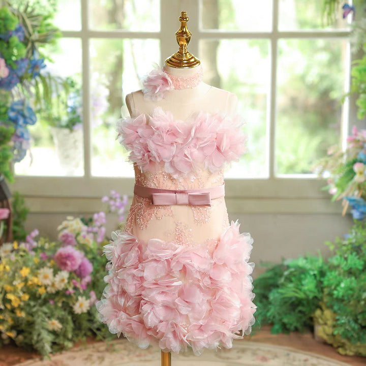 Elegant Pink Princess Flower Girl Dress for Pageant and Party D157