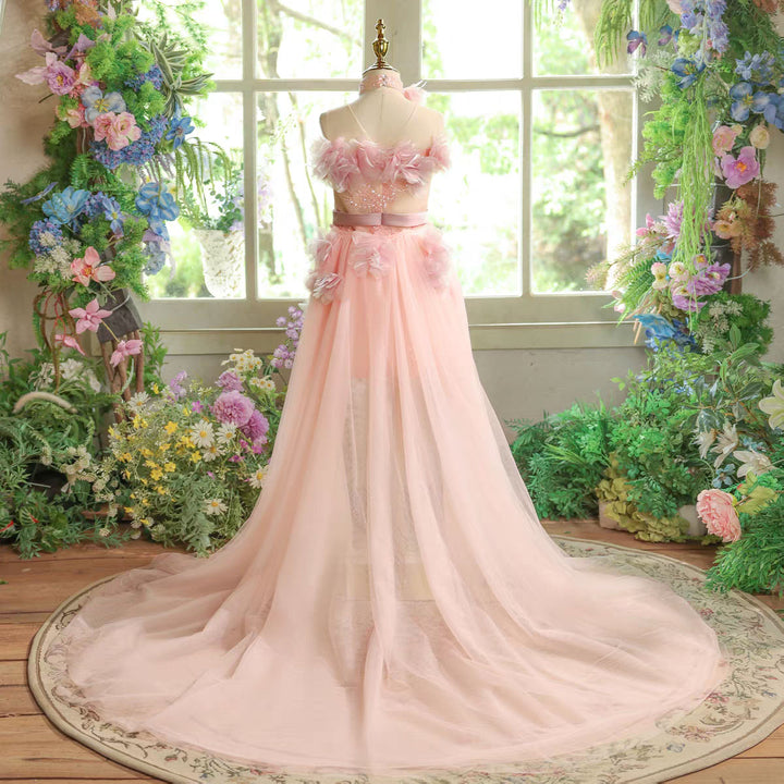 Elegant Pink Princess Flower Girl Dress for Pageant and Party D157