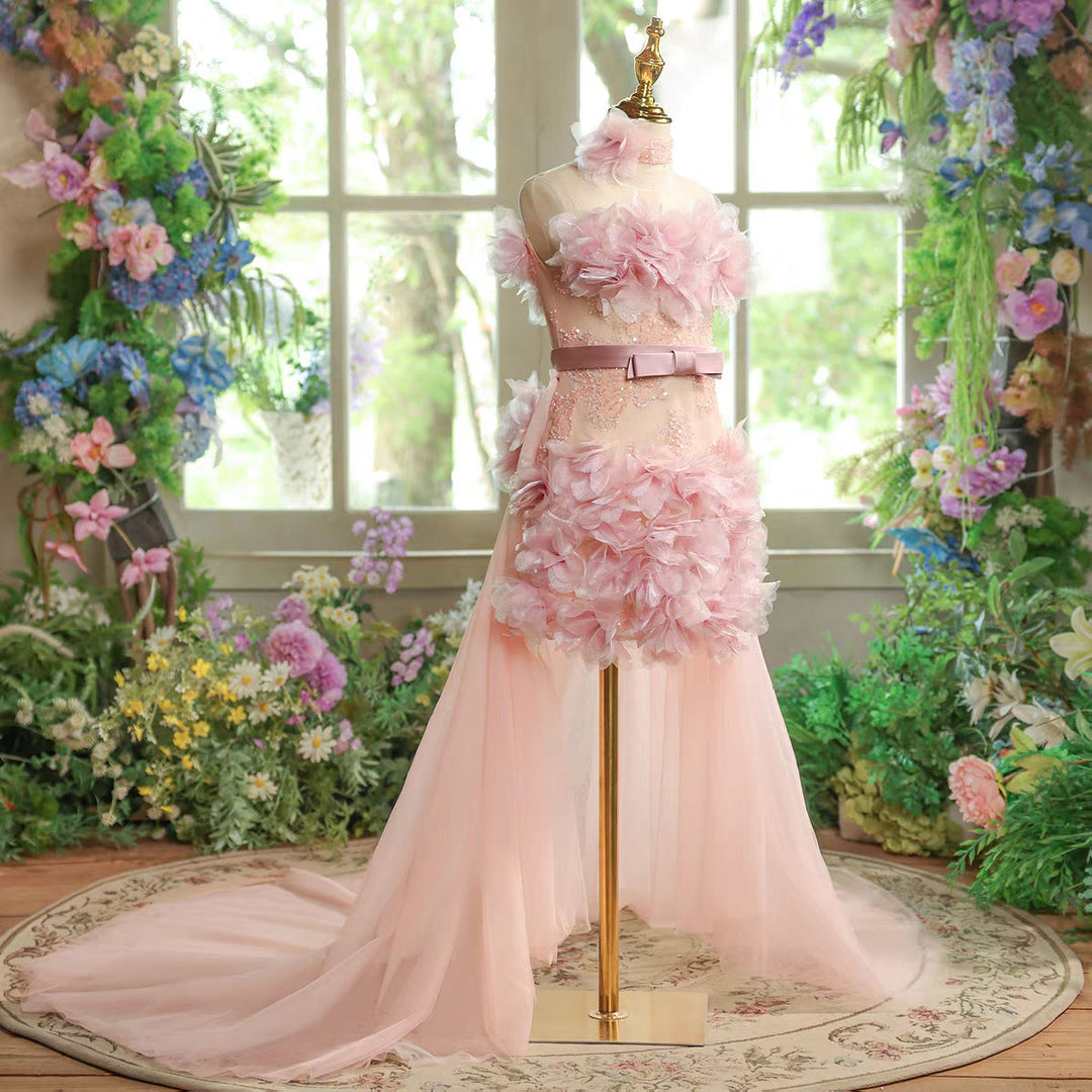 Elegant Pink Princess Flower Girl Dress for Pageant and Party D157