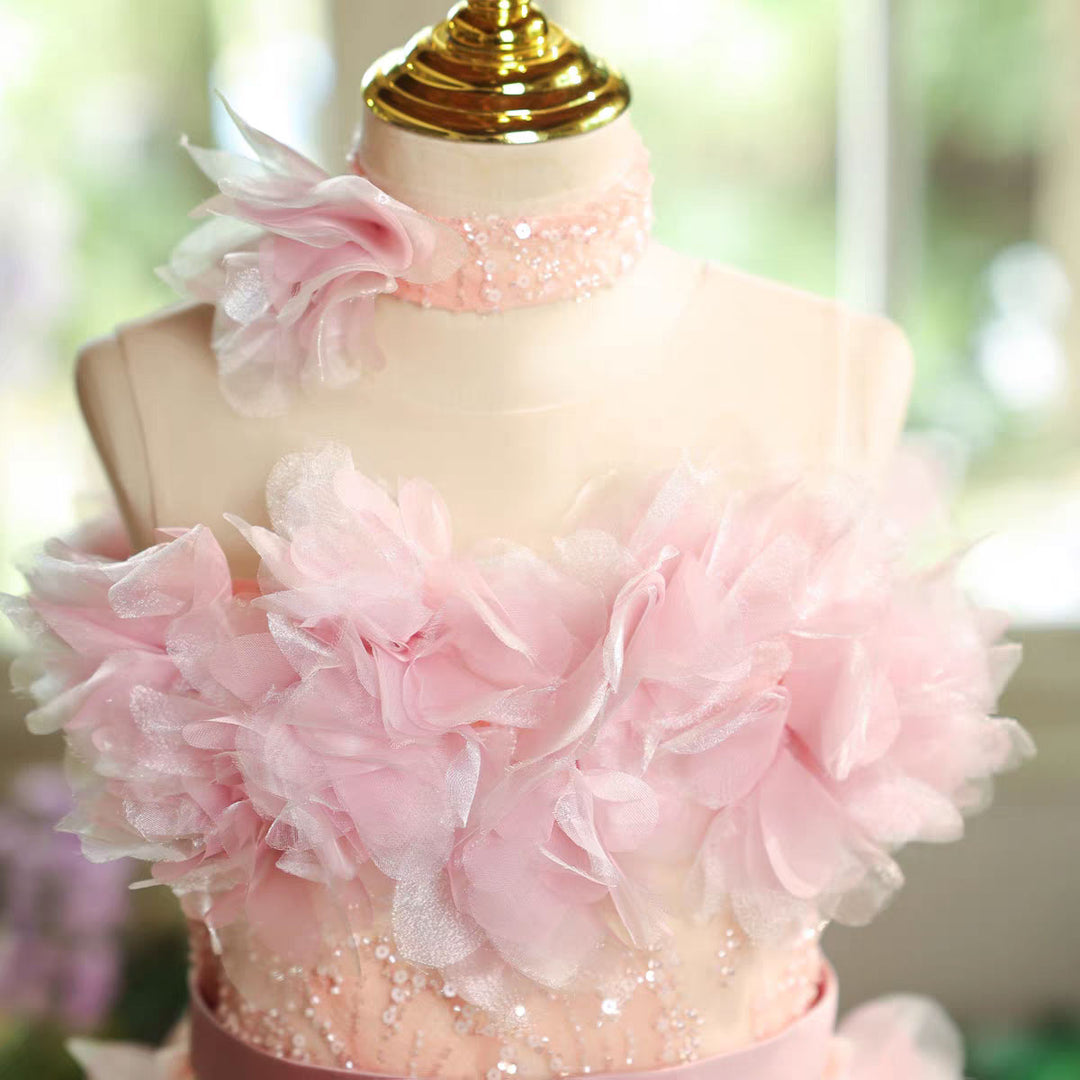 Elegant Pink Princess Flower Girl Dress for Pageant and Party D157