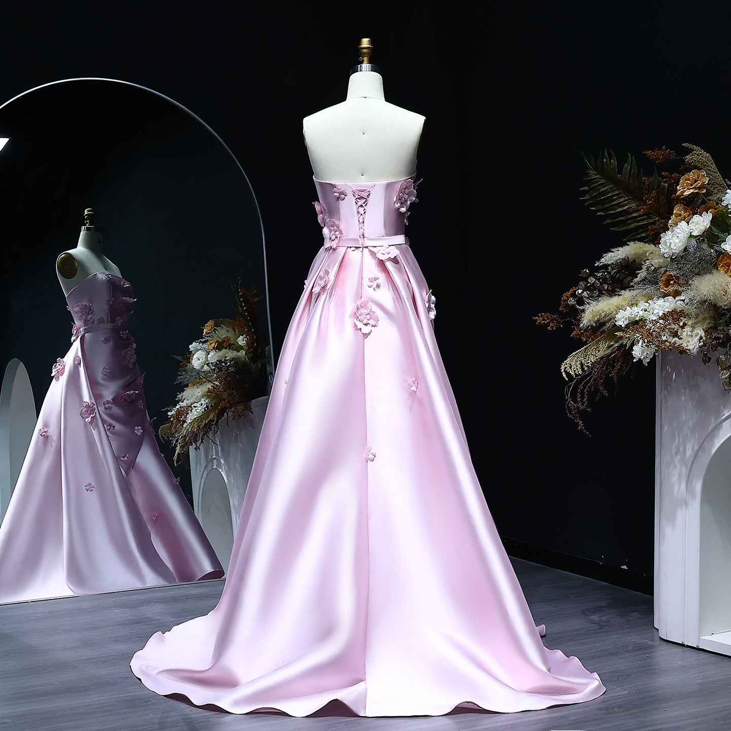 Pink 3D Flowers Mermaid Evening Dress with Detachable