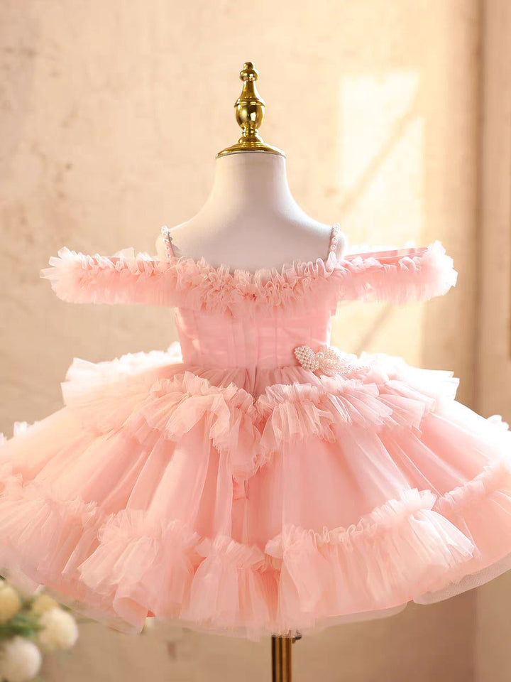 Elegant Off-Shoulder Pearl Pageant Dress for Girls Princess Party Gown D239