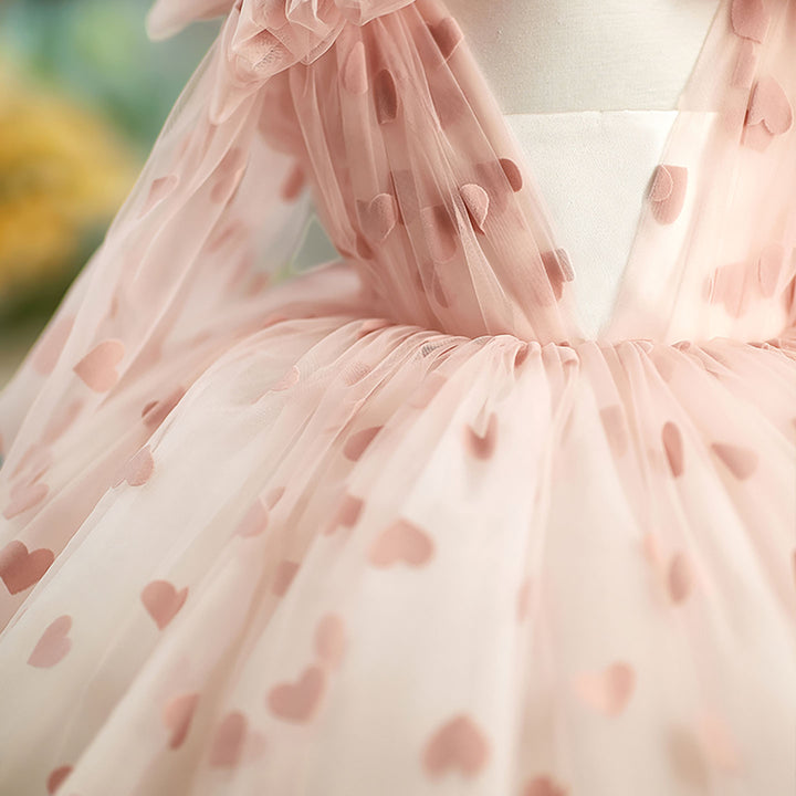 V-Neck Long Sleeve Tulle Flower Girl Dress with Bow D059