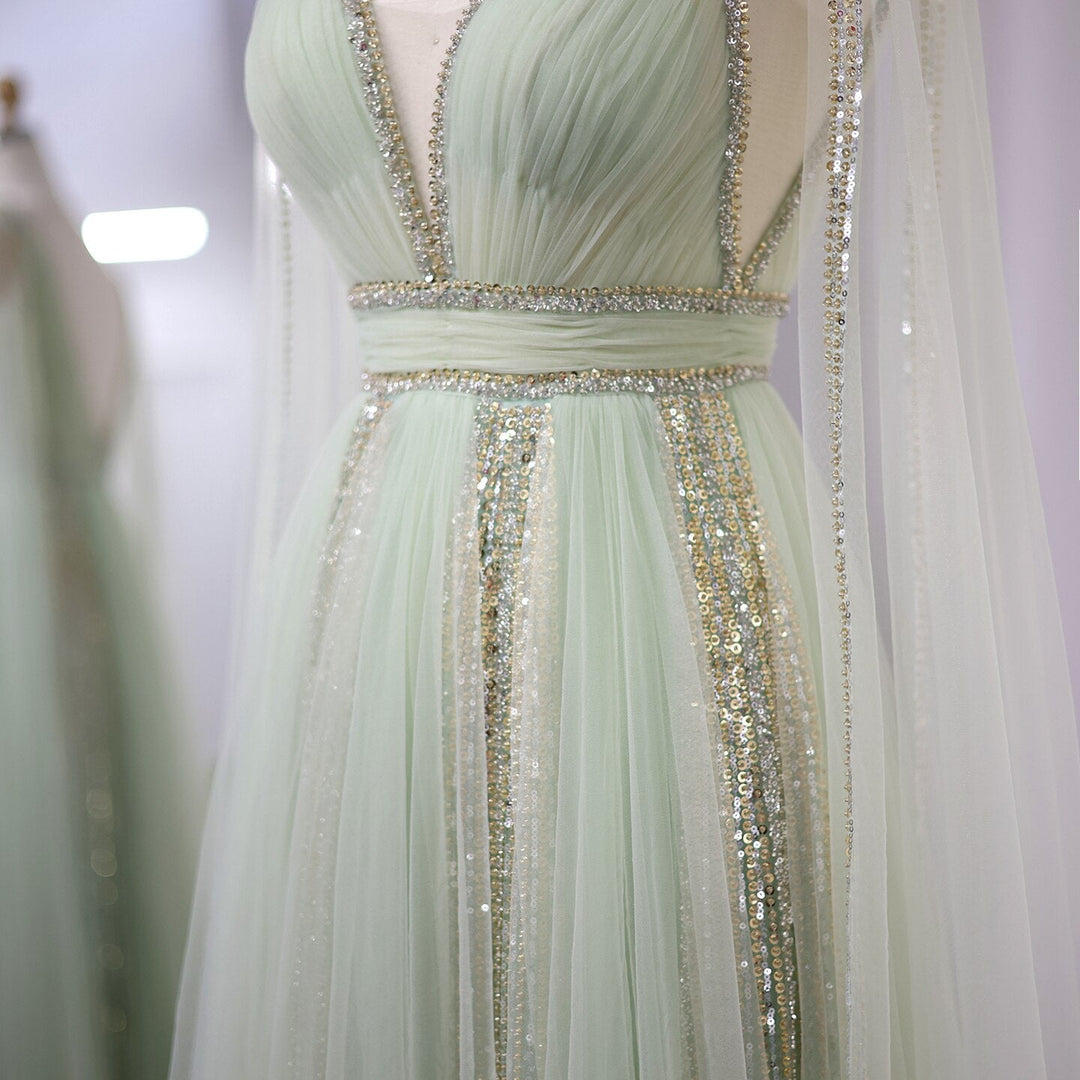 Luxury Dubai Silver Grey Evening Dresses with Cape Sleeves Arabic Champagne Muslim Wedding Formal Party Gowns 068 DreamyVow Luxury Dubai Silver Grey Evening Dresses with Cape Sleeves Arabic Champagne Muslim Wedding Formal Party Gowns 068 DreamyVow
