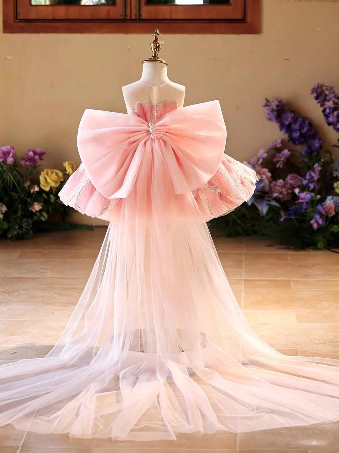 Pink Beaded Petal Ruffle Girls Princess Dress D022