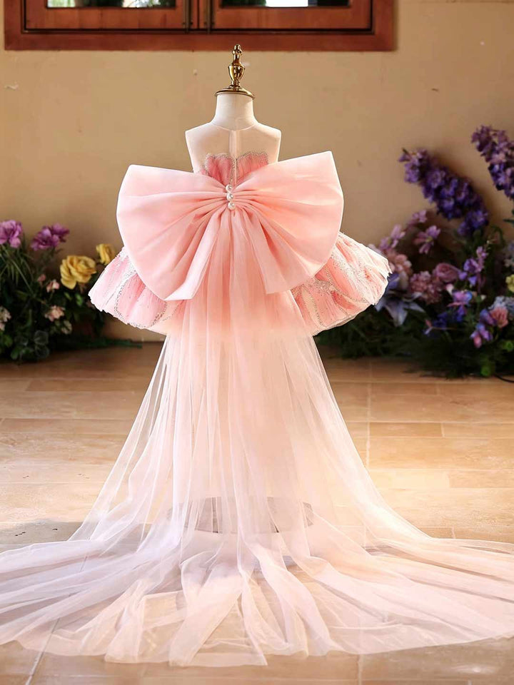 Pink Beaded Petal Ruffle Girls Princess Dress D022
