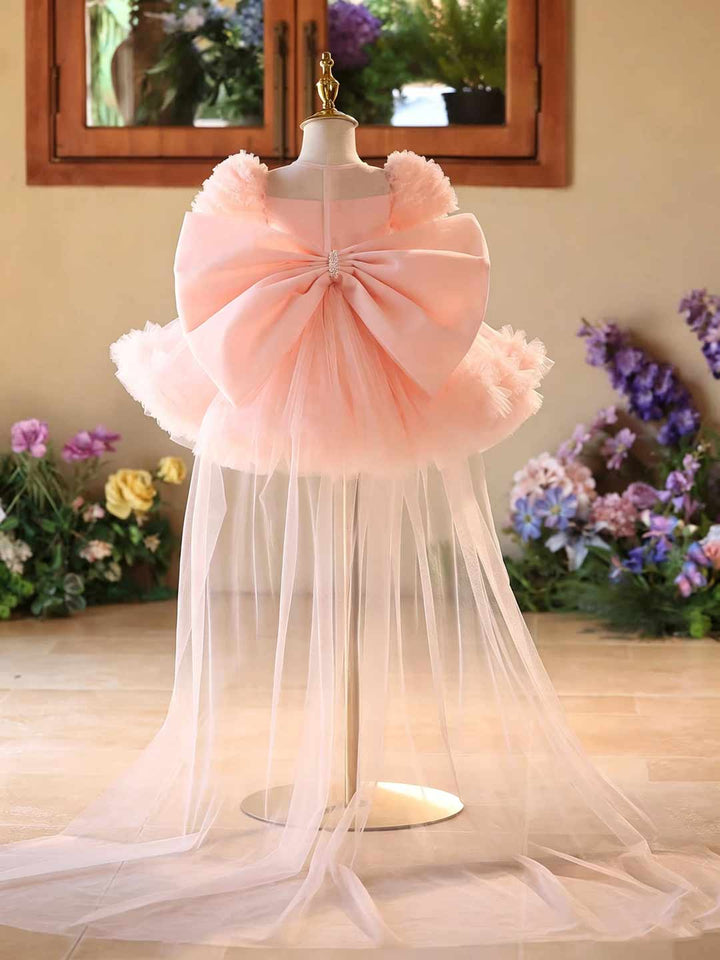 Pink 3D Floral Beaded Ruffle Sleeve Girls Formal Dress J523