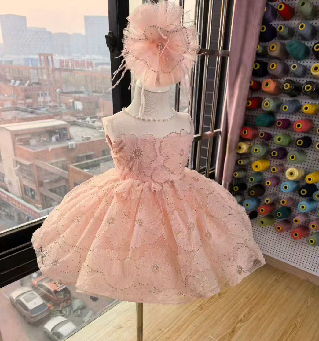 Blue Flower Girl Princess Dress for Kids Wedding Birthday Party J776