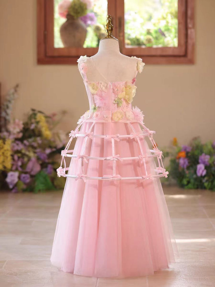 Elegant Pink Tulle Flower Girl Dress for Wedding Birthday J586