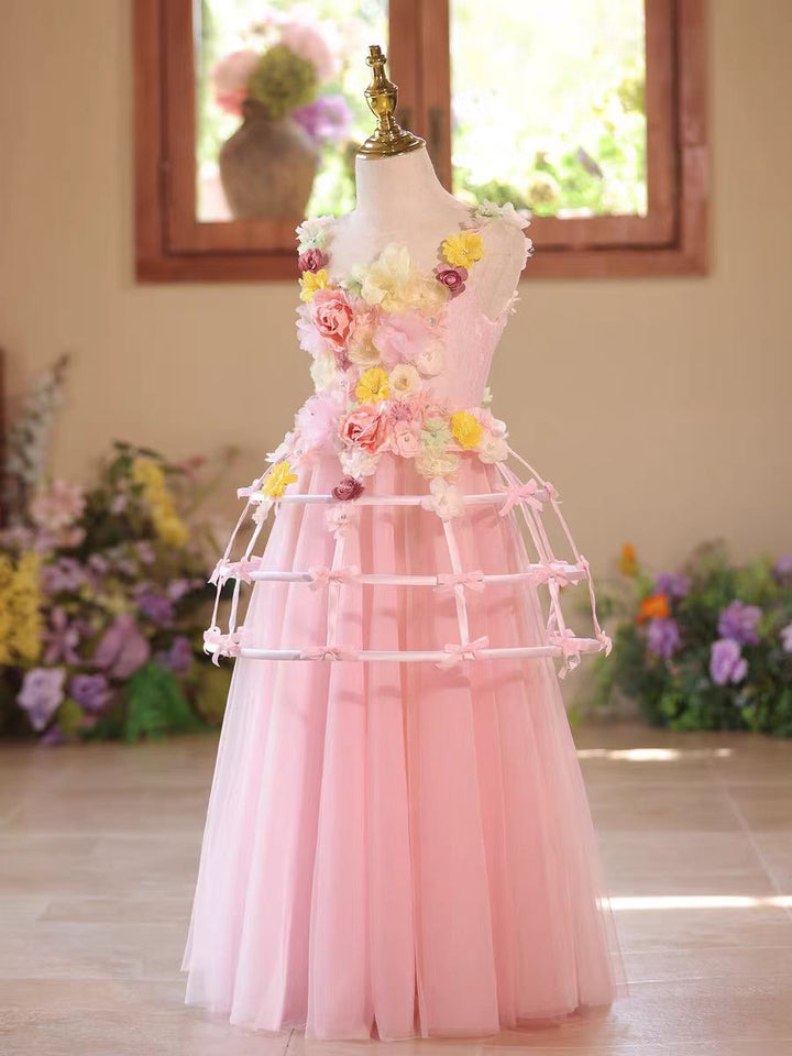 Elegant Pink Tulle Flower Girl Dress for Wedding Birthday J586
