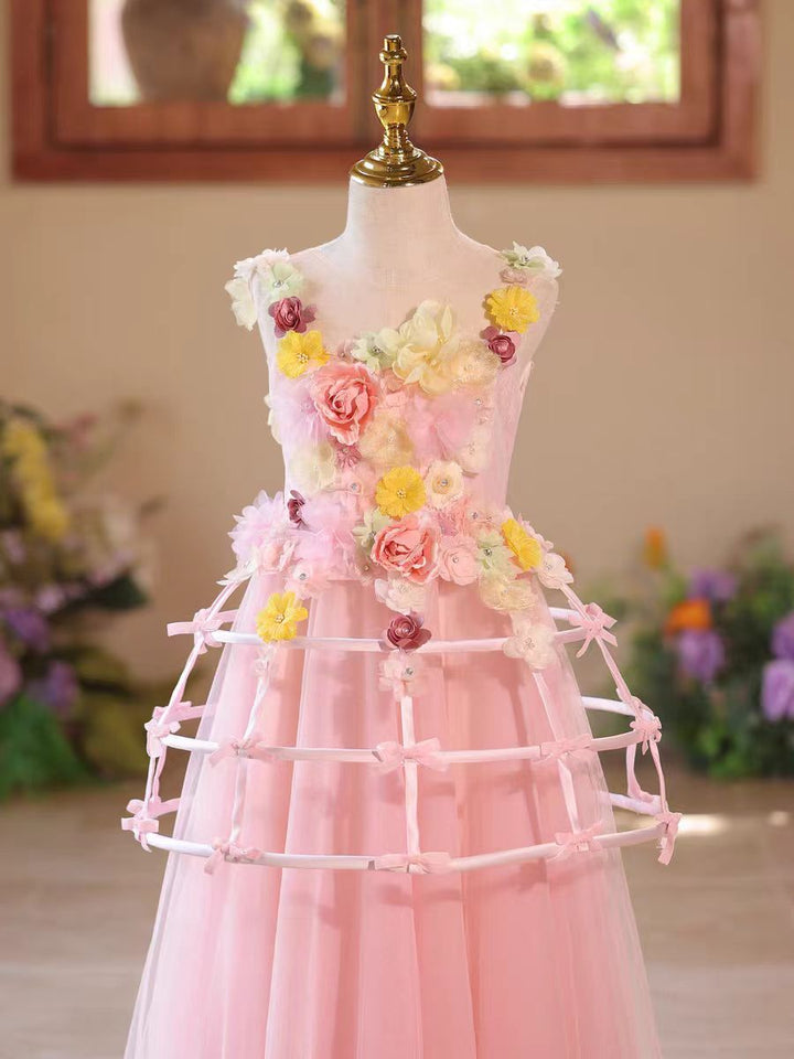 Elegant Pink Tulle Flower Girl Dress for Wedding Birthday J586