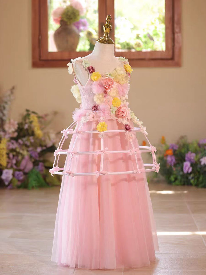Elegant Pink Tulle Flower Girl Dress for Wedding Birthday J586