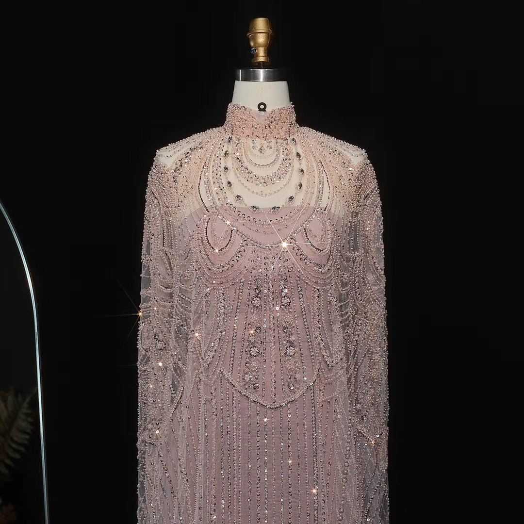 Luxury Nude Beaded High Neck 2 pieces Evening Dress SS780