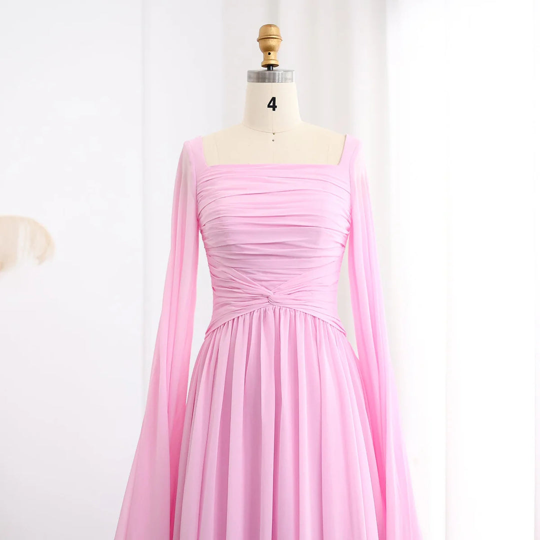 Elegant Red Chiffon Arabic Evening Dresses with Cape Sleeves SF032