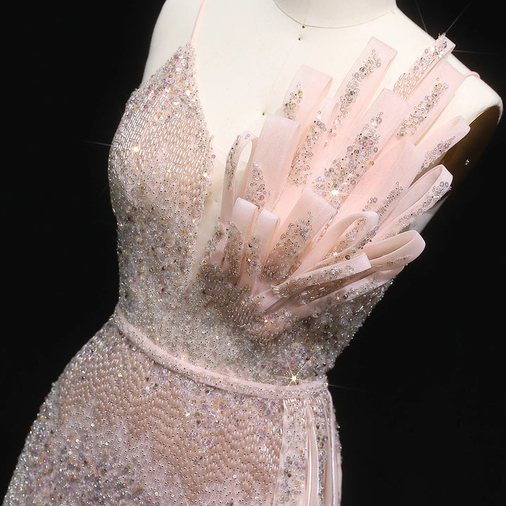 Elegant Beaded Mermaid Evening Dress with Flowing Overskirt SS094