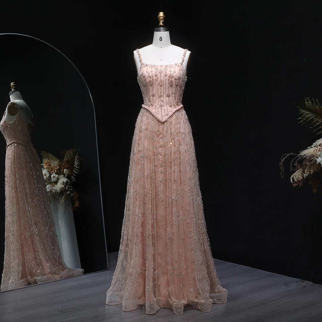 Elegant Sage Green Luxury Evening Dress with Spaghetti Straps SS693