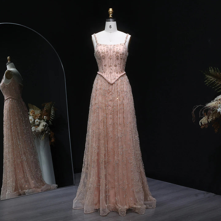 Elegant Sage Green Luxury Evening Dress with Spaghetti Straps SS693