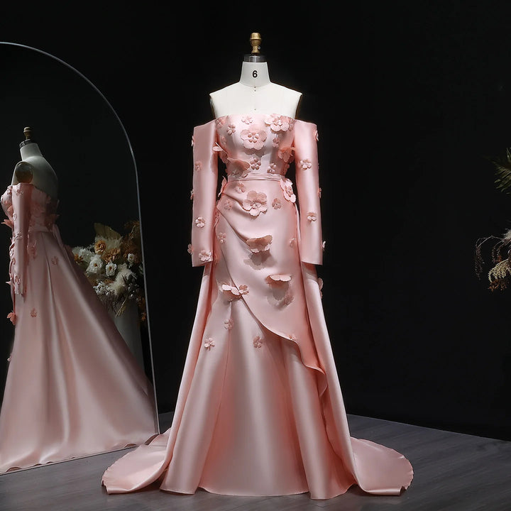 Simple Pink 3D Flower Evening Dress with Overskirt SS266