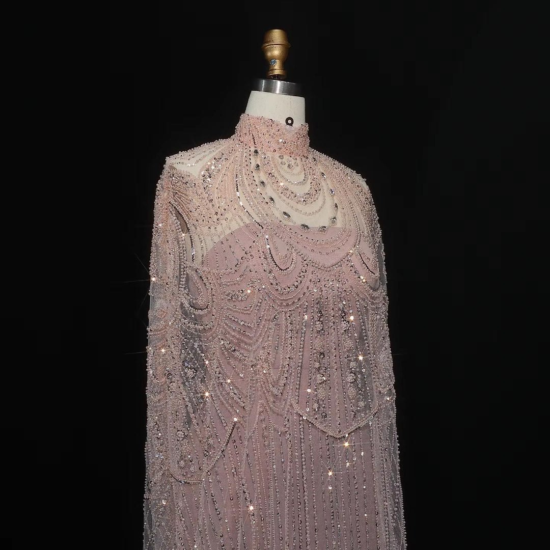 Luxury Nude Beaded High Neck 2 pieces Evening Dress SS780