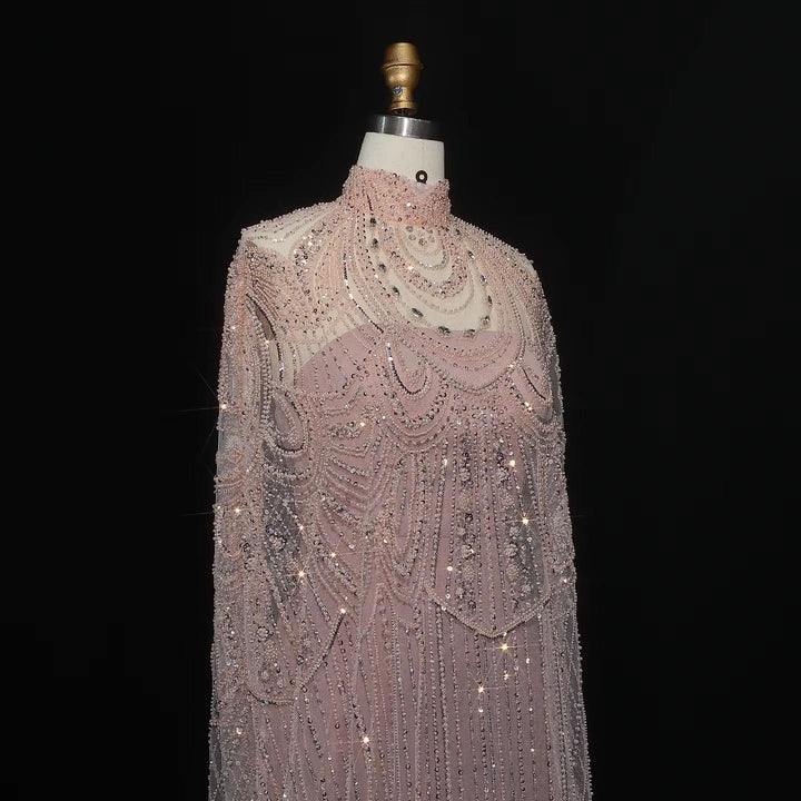 Luxury Nude Beaded High Neck 2 pieces Evening Dress SS780