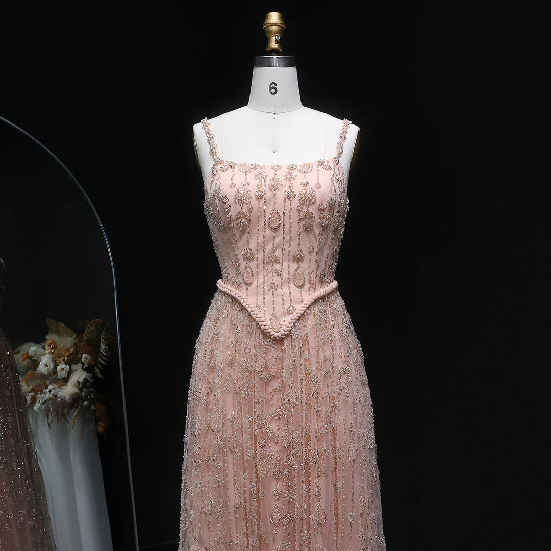 Elegant Sage Green Luxury Evening Dress with Spaghetti Straps SS693