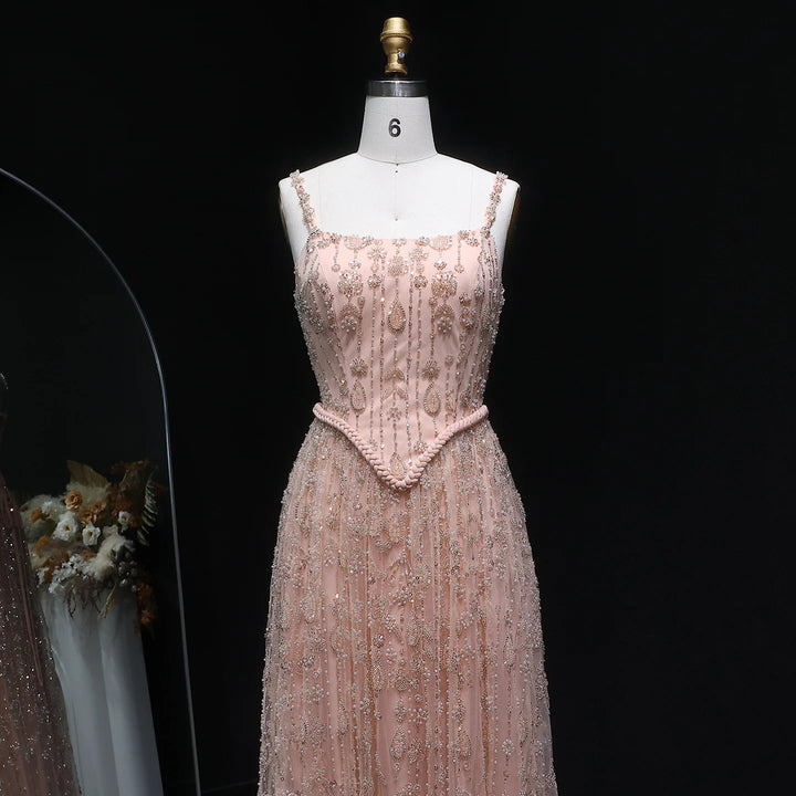 Elegant Sage Green Luxury Evening Dress with Spaghetti Straps SS693