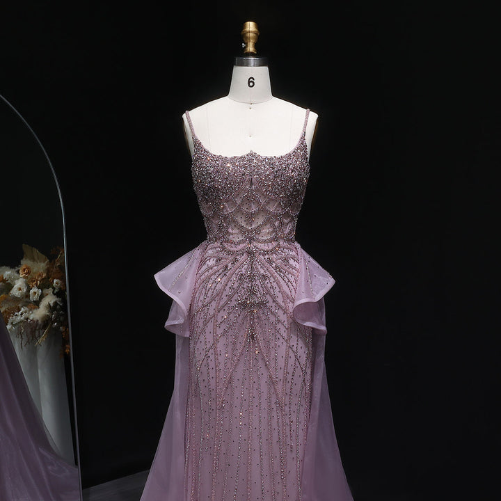 Glamorous Champagne Evening Dress with Layered Overskirt SS026