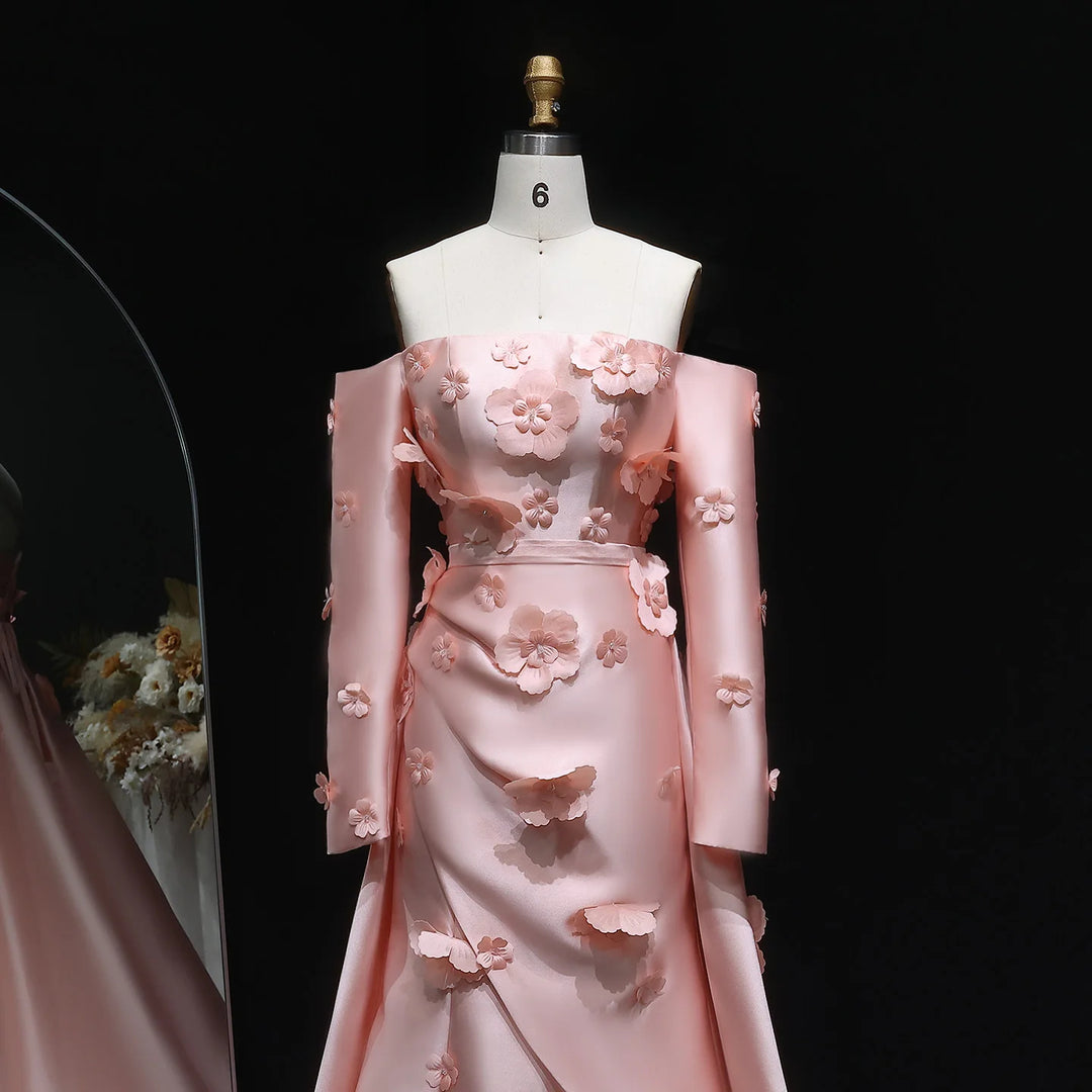 Simple Pink 3D Flower Evening Dress with Overskirt SS266