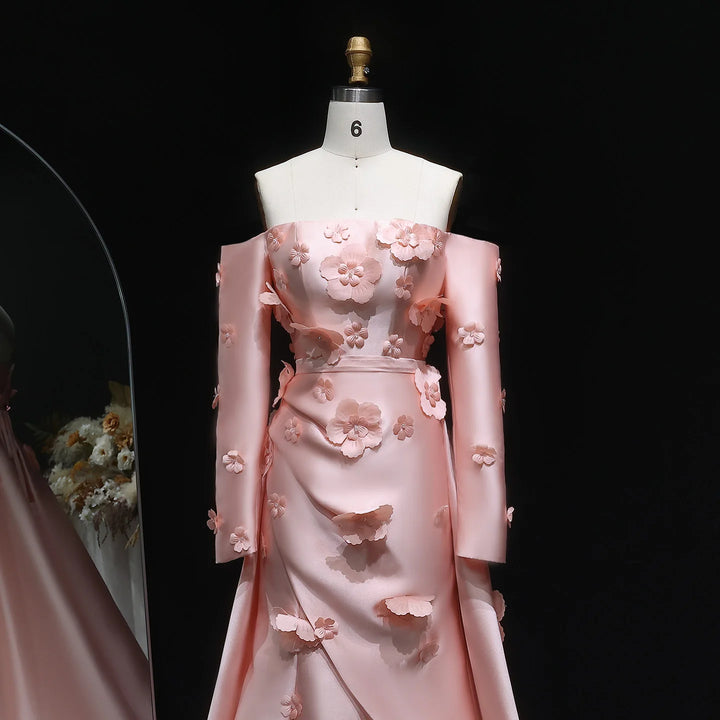 Simple Pink 3D Flower Evening Dress with Overskirt SS266