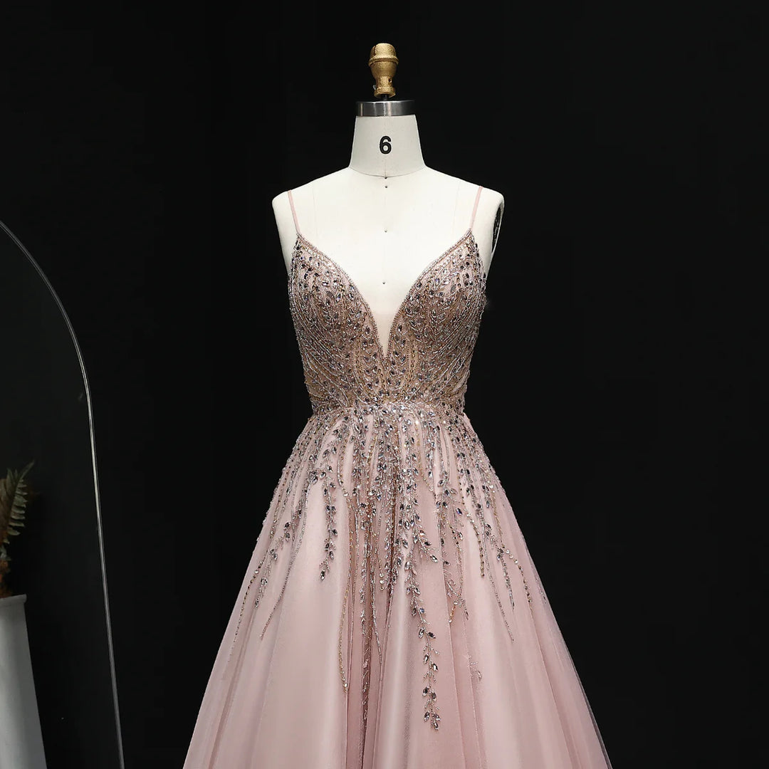 Elegant Crystal Evening Dress with Ruffled Details SS584