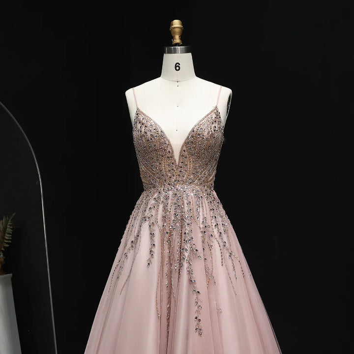 Elegant Crystal Evening Dress with Ruffled Details SS584