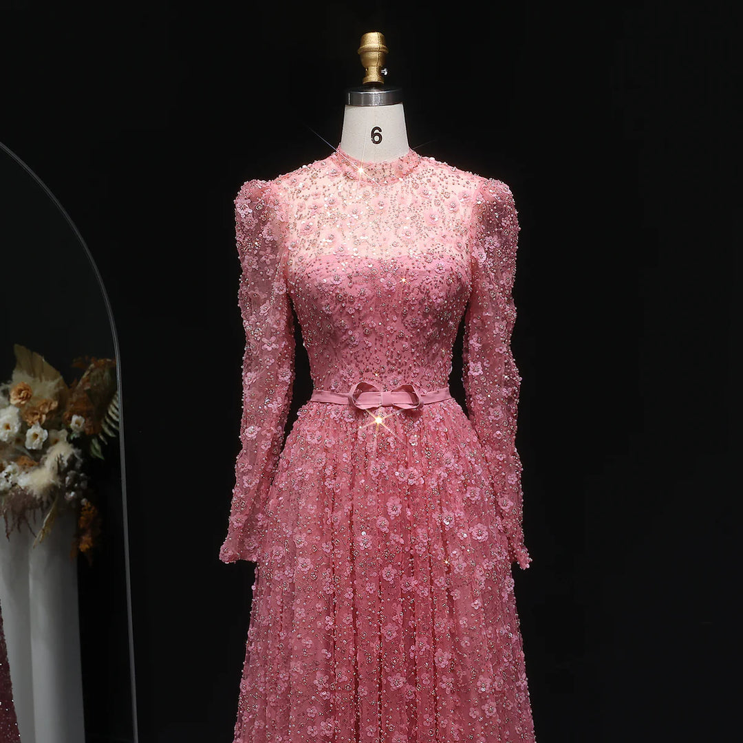 Romantic Pink 3D Floral Ruffled Evening Dress SS700