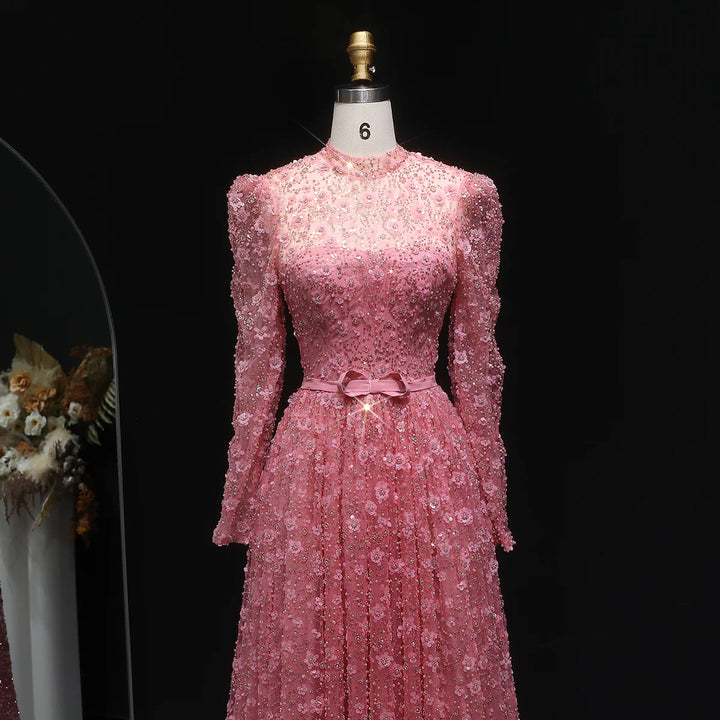Romantic Pink 3D Floral Ruffled Evening Dress SS700