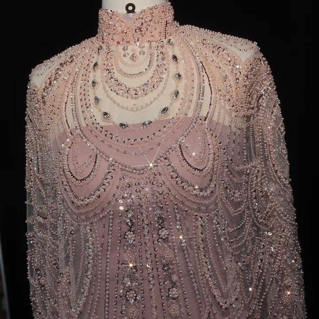 Luxury Nude Beaded High Neck 2 pieces Evening Dress SS780