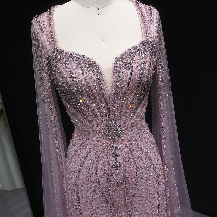 Sophisticated Evening Dress with Sheer Cape Sleeves SS024