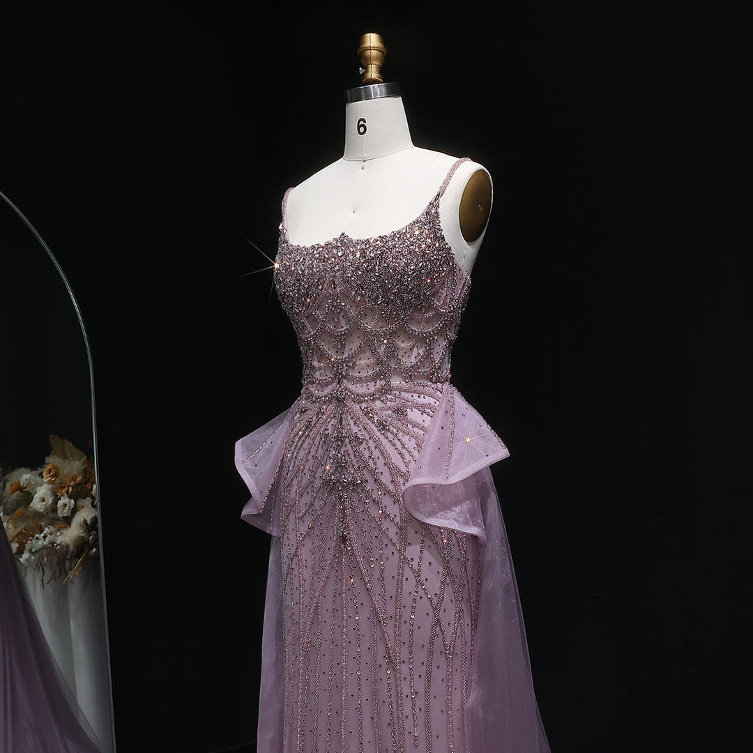 Glamorous Champagne Evening Dress with Layered Overskirt SS026