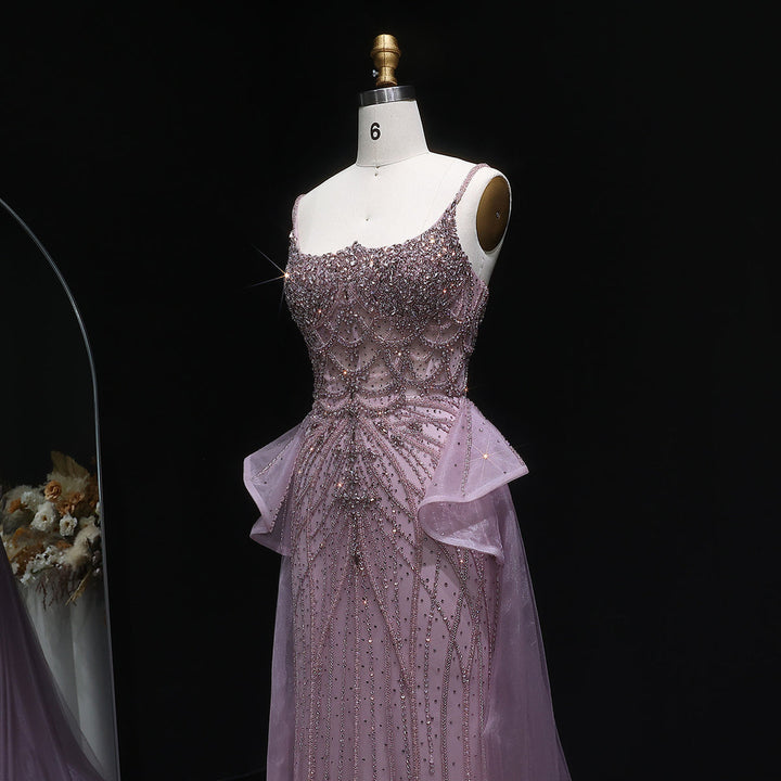 Glamorous Champagne Evening Dress with Layered Overskirt SS026