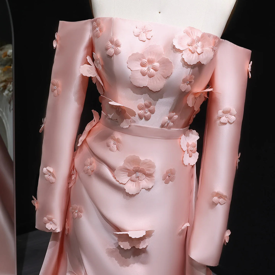 Simple Pink 3D Flower Evening Dress with Overskirt SS266