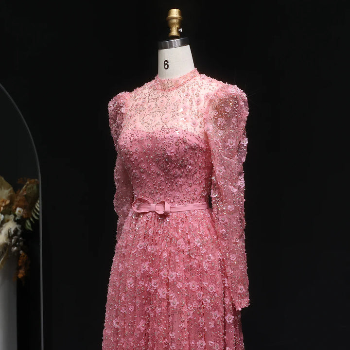 Romantic Pink 3D Floral Ruffled Evening Dress SS700