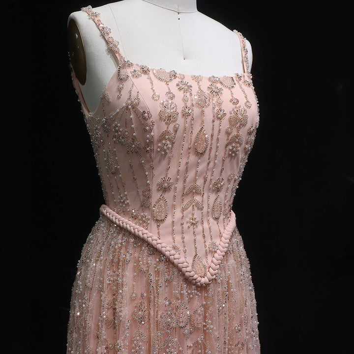 Elegant Sage Green Luxury Evening Dress with Spaghetti Straps SS693