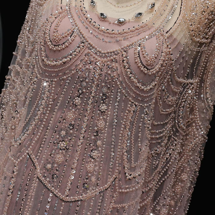 Luxury Nude Beaded High Neck 2 pieces Evening Dress SS780