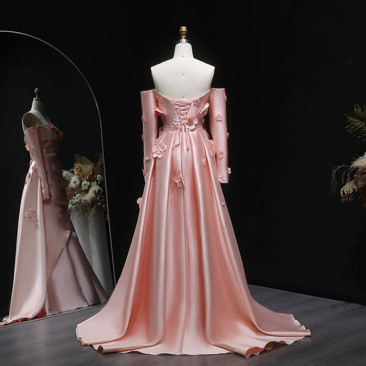 Simple Pink 3D Flower Evening Dress with Overskirt SS266